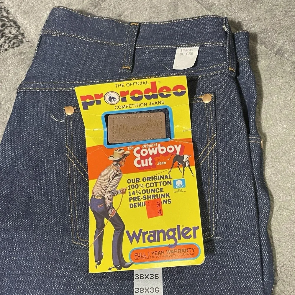 VTG‎ Wrangler 13MWZ Jeans Men 38x36 Blue Denim Western Pro Rodeo Deadstock NEW